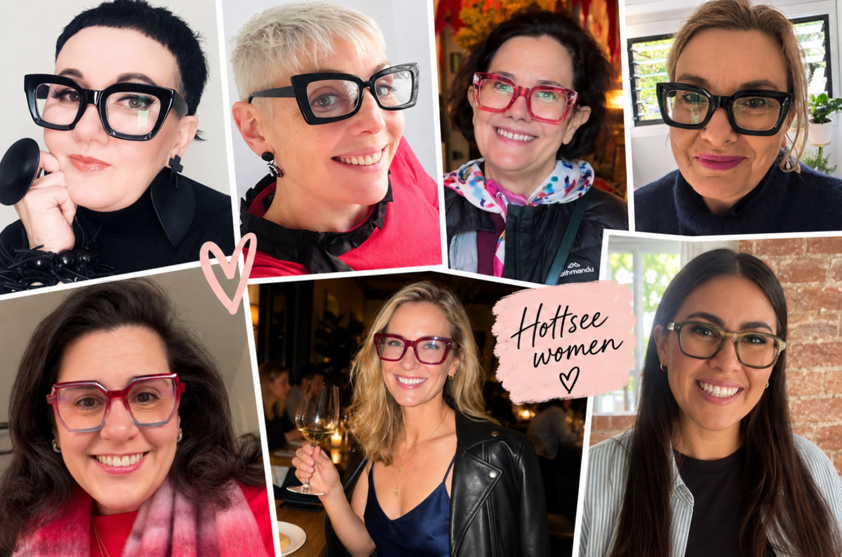 Collage of Holtsee customers wearing their glasses